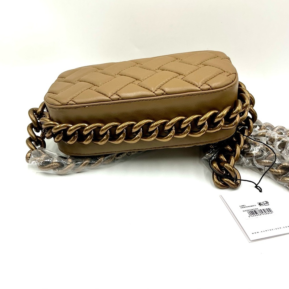 Quilted Tan Crossbody Bag with Chain Strap - Picture 3 of 4